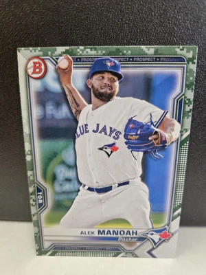 Alek Manoah Green Camo Prospect Rookie Card 2021 Bowman #BP-27 Toronto Blue Jays - Image 1 of 4