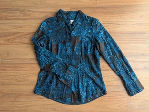 Coldwater Creek Damen Langarm Hemd mit Knopfleiste Gr. S Blau Baumwolle Paisley A3 - Bild 1 von 12