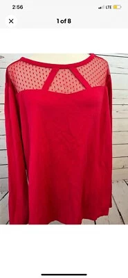 Nuevo sin etiquetas Camisa Lane Bryant Talla Grande 18/20 Roja Manga Larga Túnica Top Navidad Foto 1 de 4