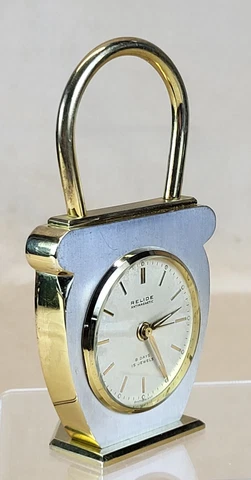 RARE c.  1965 Swiss Relide Padlock Alarm Clock 8-Day, 15-jewel Looping Movement Cover