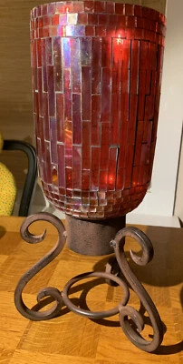 "Candelabro decorativo de azulejo de vidrio Mosiac rojo huracán 16"" de alto" Foto 1 de 4