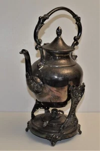 Antique Silver on Copper Teapot on Tilting Stand with a Burner Made in England. - Picture 1 of 5