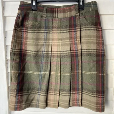 LIZ CLAIBORNE Plaid Wool Short Wrap Skirt Womens Sz 4 Pleats A-Line Preppy EUC - Image 1 of 4