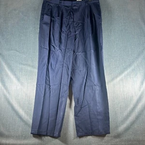 Cintas Mens Pants Size 38 Navy Blue Hipster Pleated Slash Pockets Straight Leg - Picture 1 of 15