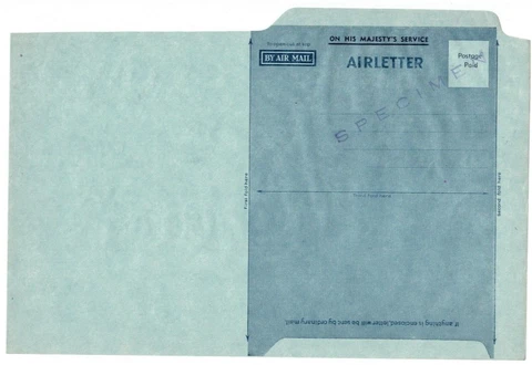 Stamp 1952 formula aerogramme OHMS official with SPECIMEN overprint BW A01w Cover