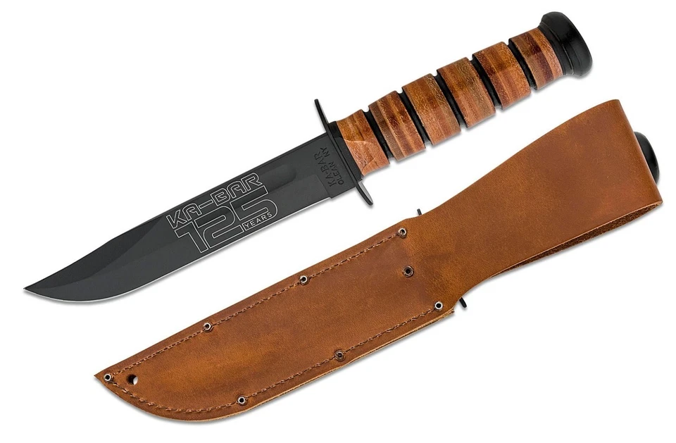 Kabar USMC 125th Anniversary Fixed Blade 7in Knife Leather Handle Sheath