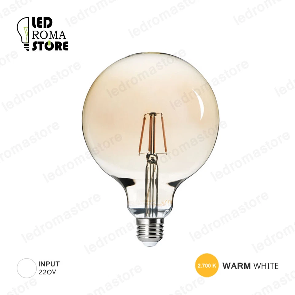 LAMPADINA FILOLED E27 6W G125 TRASPARENTE FILAMENTO DIMMERABILE WARM CALDA 2700K - Immagine 1 di 1