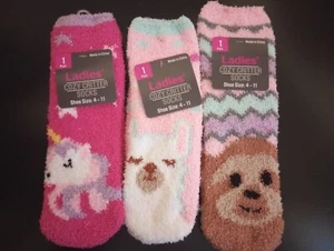 Drei (3) Paar neue superweiche Fuzzy Damen gemütliche Critter Socken Schuhgröße 4-11 - Bild 1 von 2
