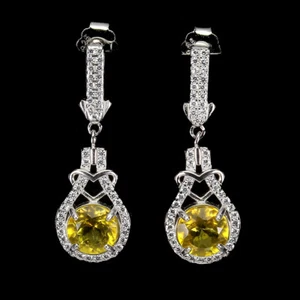 925 Sterling Silver Earrings Round Yellow Topaz 7mm Natural Gemstone Jewelry - Picture 1 of 10