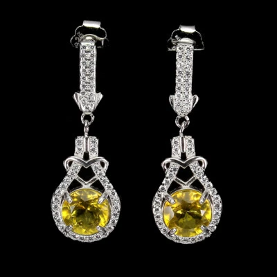 925 Sterling Silver Earrings Round Yellow Topaz 7mm Natural Gemstone Jewelry - Image 1 of 4
