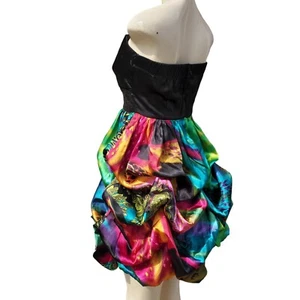 Studio Y Bubble Skirt Strapless Formal Party Dress Black Multi Sequin Small 1/2 - Picture 1 of 21
