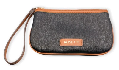 Rosetti Two Tone Leather Wristlet Wallet Coin Purse Logo Black & Brown / Gold - Image 1 of 4