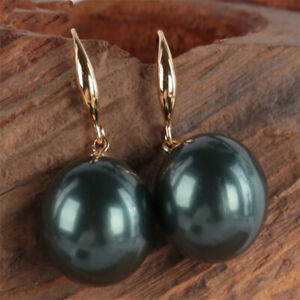 Beautiful round Dark green agate gold eardrops lady gift Handmade Clip-on Party