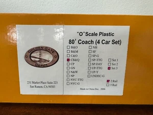 BRAND NEW Golden Gate Depot O Scale 2 Rail CB&Q 80' Heavyweight Coach 4 Car Set - Picture 1 of 3