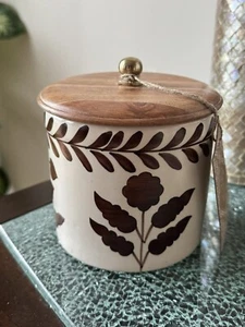 Made in India canister with brown flowers and leaves and wooden top viral HTF - Picture 1 of 4