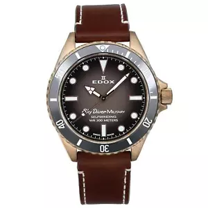 Edox SkyDiver Bronze Black Dial Brown Strap Automatic Men Watch 80115 BRZN NDR - Picture 1 of 5