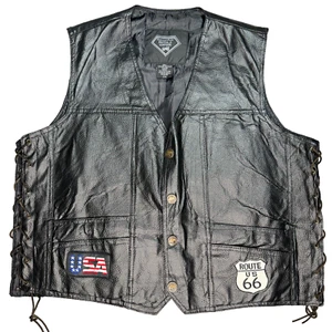 Diamond Plate Buffalo Leather Mens Sx 2XL Black Motorcycle Vest Patches Fringe - Picture 1 of 7