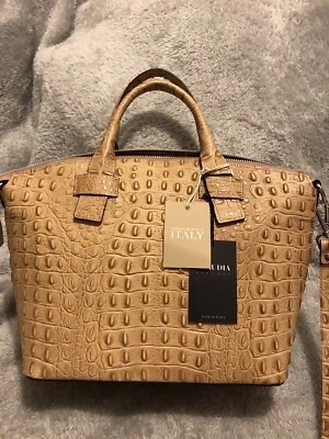 CLAUDIA FIRENZE Italia Cuero Beige Cocodrilo Repujado Cartera Bandolera Bolso Cartera Foto 1 de 4