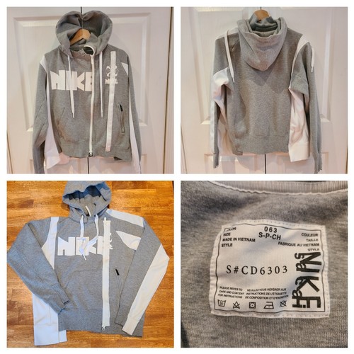 Giacca con cappuccio Nike x Sacai doppia cerniera donna taglia small grigio scuro erica bianco