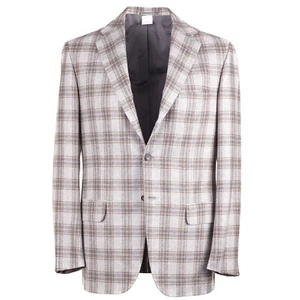 Kiton Gray and Camel Tan Check Soft Brushed Cashmere Sport Coat 40R (Eu 50) NWT - Picture 1 of 8
