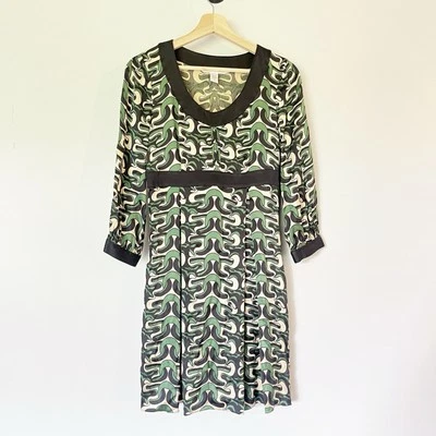 Vestido De Colección Diane Von Furstenberg Steffi Talla 6 Eslabón de Cadena Seda Imperio Verde Negro Foto 1 de 4