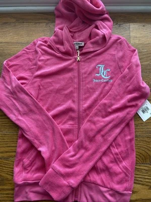 Jaqueta Juicy Couture Meninas Rosa Zíper Completo com Capuz Tamanho 12 Black Label Terry - Imagem 1 de 3