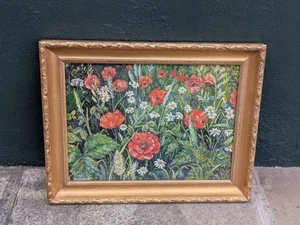 Original Acryl auf Leinwand - Brenda Ellison 1995 - Mohnblumen und Gänseblümchen 19,5"-15,5" - Bild 1 von 6