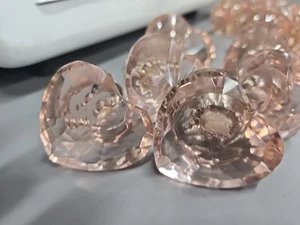 15 Vintage Pink Glass Cabinet Knobs, Door Pull, 2 Stlye, Hearts And Diamonds - Picture 1 of 6