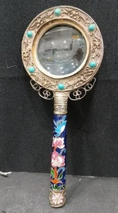 Lupa esmaltada vintage con mango Cloisonne - Diseño floral - Imagen 1 de 7