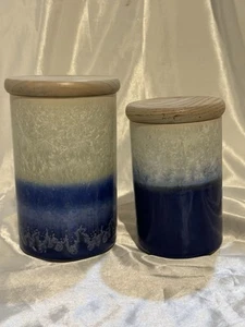 2 -Portmeirion Starfire Collection Sapphire Pattern Canisters with Wood Lids - Picture 1 of 10