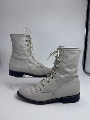 Justin Boots Lace-R Women’s Roper Boots Sz 7.5 B Pearl Luster Kiltie L0519 USA - Image 1 of 4