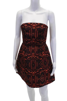 Алиса + Оливия женщин назад молнии без бретелек цветочный жаккард платье красный оранжевый размер 0 - Изображение 1 из 4