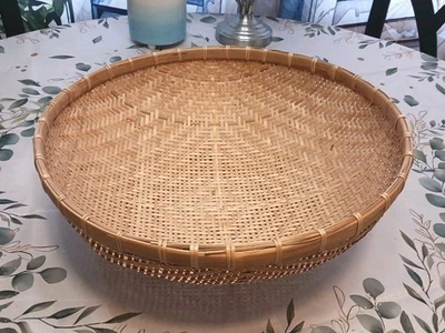 "Cesta de arroz redonda de 15""D de bambú de ratán vintage cuenco de recolección de granos" Foto 1 de 4