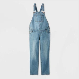 Isabel Maternity Sleeveless Bib Denim Overalls Jumpsuits Wide Leg, Medium Blue - Picture 1 of 6