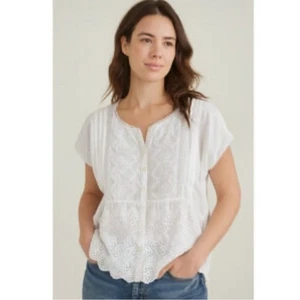 Joie weiße kastige Bluse mit Ösen und Knopfleiste M - Bild 1 von 11