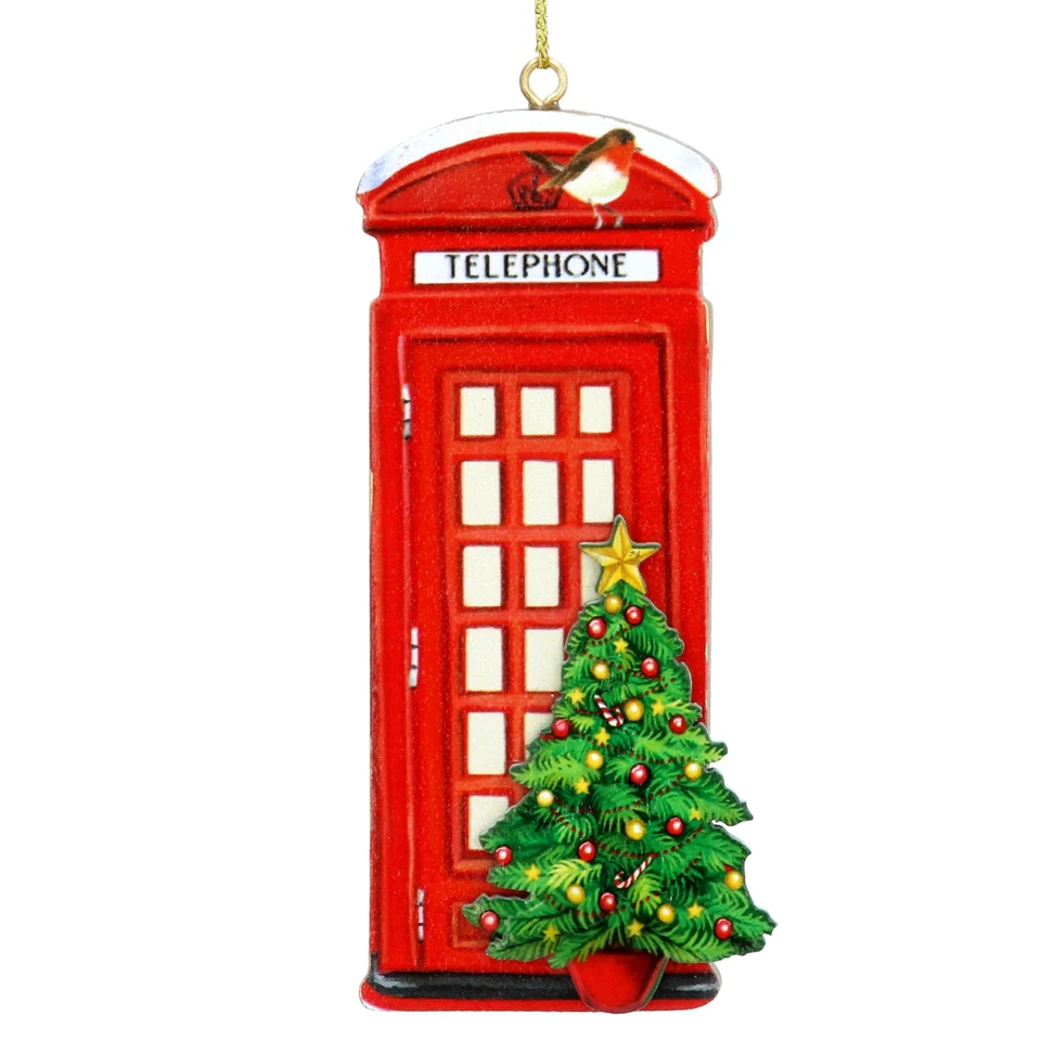 Gisela Graham Telephone Box London Christmas Tree Decoration Hanging Ornament - Image 1 of 1