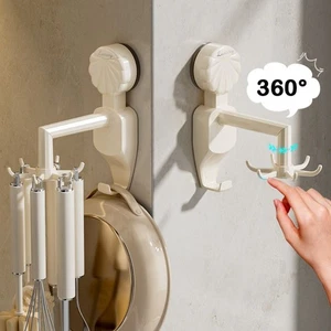 Punch Free Wall Hanging Rotatable Hook Suction Cup Wall Mounted Rack - Picture 1 of 11