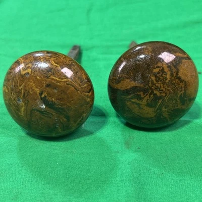 Antique Porcelain Door Knobs Pair Bennington Brown Marble Tiger Swirl - Image 1 of 4