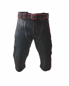 MENS BONDAGE SHORTS BLACK LEATHER HEAVY DUTY WAIST 28" - Picture 1 of 4