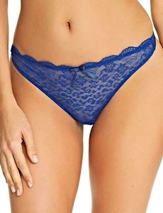 Freya Fancies Thong Size L 14 16 Cobalt Blue Lace Knickers Underwear 1008 New - Picture 1 of 12