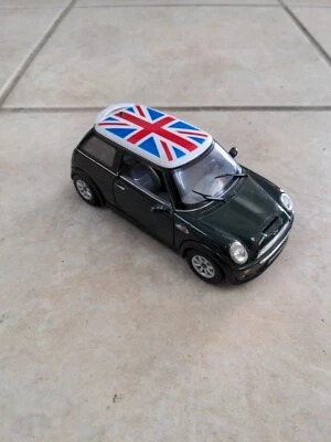 5" Kinsmart Mini Cooper S Diecast Model Toy Car 1:28 Green British Flag Top  - Image 1 of 4