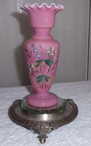 Antiguo jarrón de vidrio de arte victoriano pintado a mano - Imagen 1 de 5