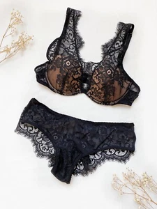 Neu mit Etikett INTIMISSIMI BH EU 75B USA UK 34B Slip S schwarz Spitze BH - Bild 1 von 7