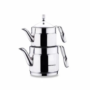 Nostalgia A228 Turkish Teapot Set with Removable Infuser, Silver 1.6 and 0.9 Qt - Picture 1 of 4