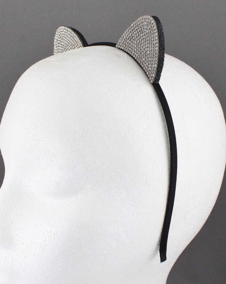 Diadema orejas de gato de metal negro oreja de gatito pelo diadema cristales brillantes Foto 1 de 4