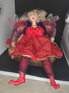 Vtg Fairy Holidays Elf Doll Winged Posable Red And PURPLE Blonde Middle Aged I10 - Picture 1 of 8