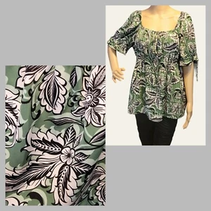 Susan Betro peasant Blouse Large Flower Print Green Festival T31 - Picture 1 of 7