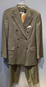 42” Bachrach Mens Wool Pin Stripe Suit, 32 X 30 Pants, Double Breasted Gangster - Picture 1 of 12