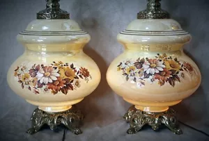 Lampade da tavolo vintage vittoriane leggere con fondo in vetro MCM Hollywood Regency - Foto 1 di 17