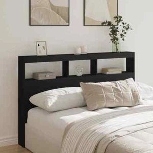 vidaXL Headboard Cabinet with LED Black 160x17x102 cm BMG - Picture 1 of 10